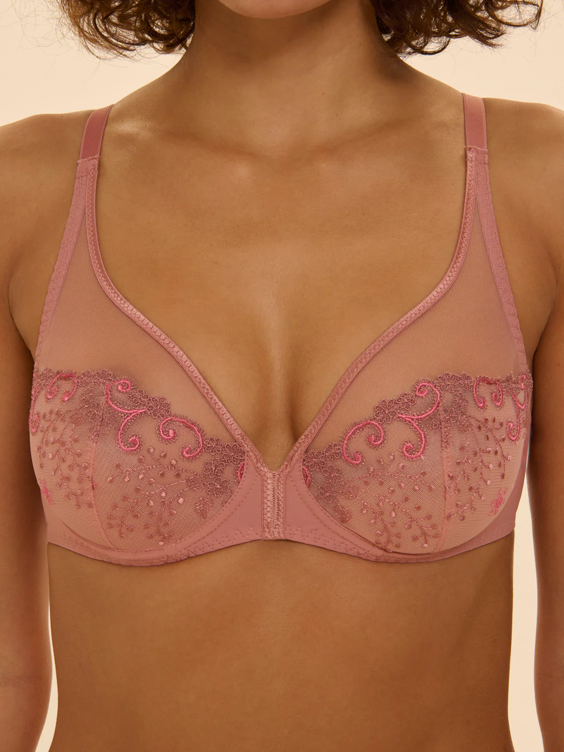 Plunging underwired bra - Smokey Pink - Image 6