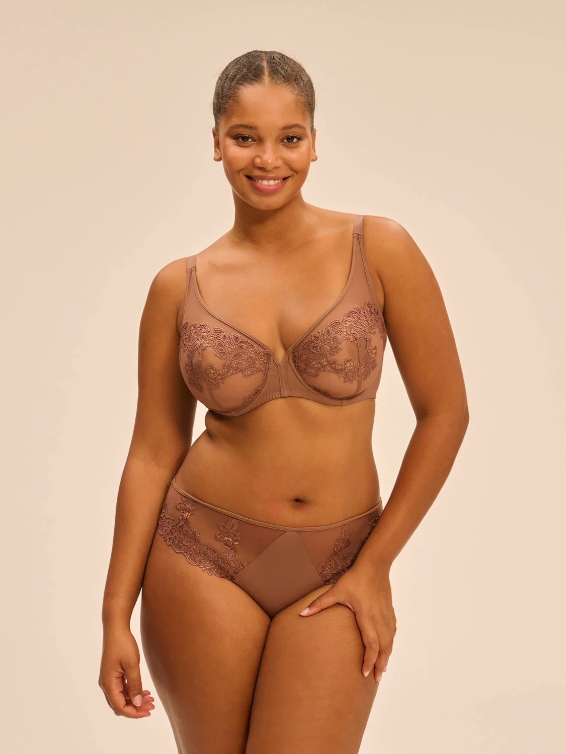 Plunging underwired bra - Tender Brown - Image 2