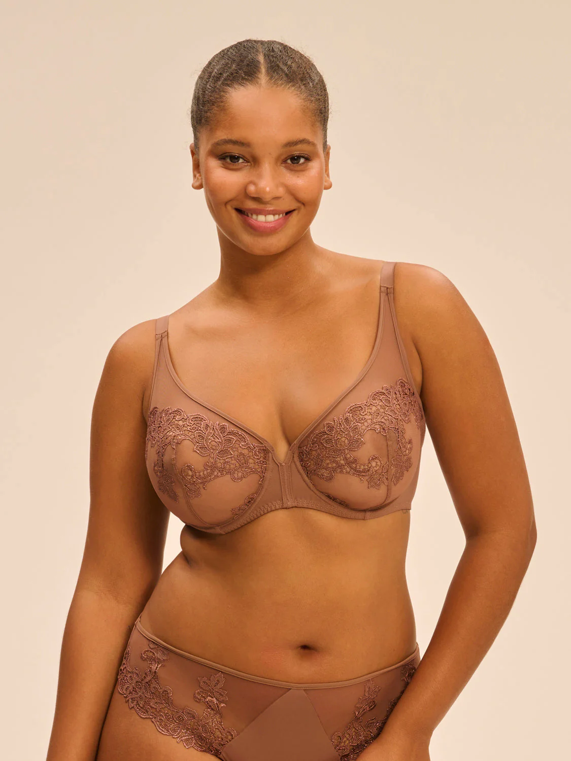 Plunging underwired bra - Tender Brown - Image 3