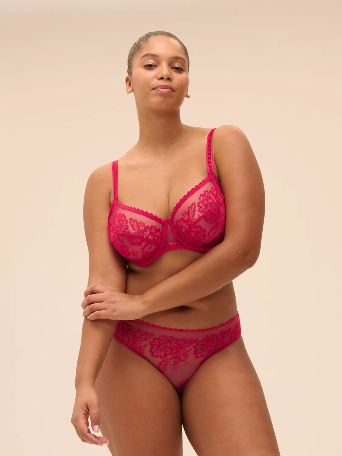 Squared neckline full cup bra - Cranberry - Image 4