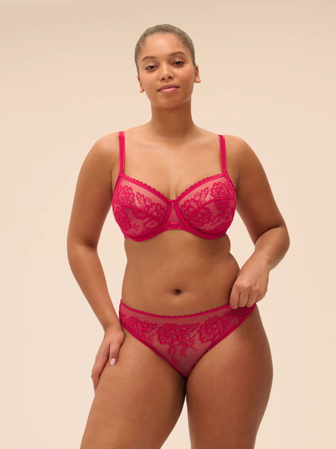 Squared neckline full cup bra - Cranberry - Image 5