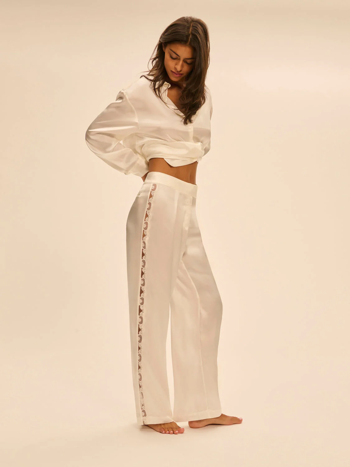 Trousers with embroidery - Natural - Image 3