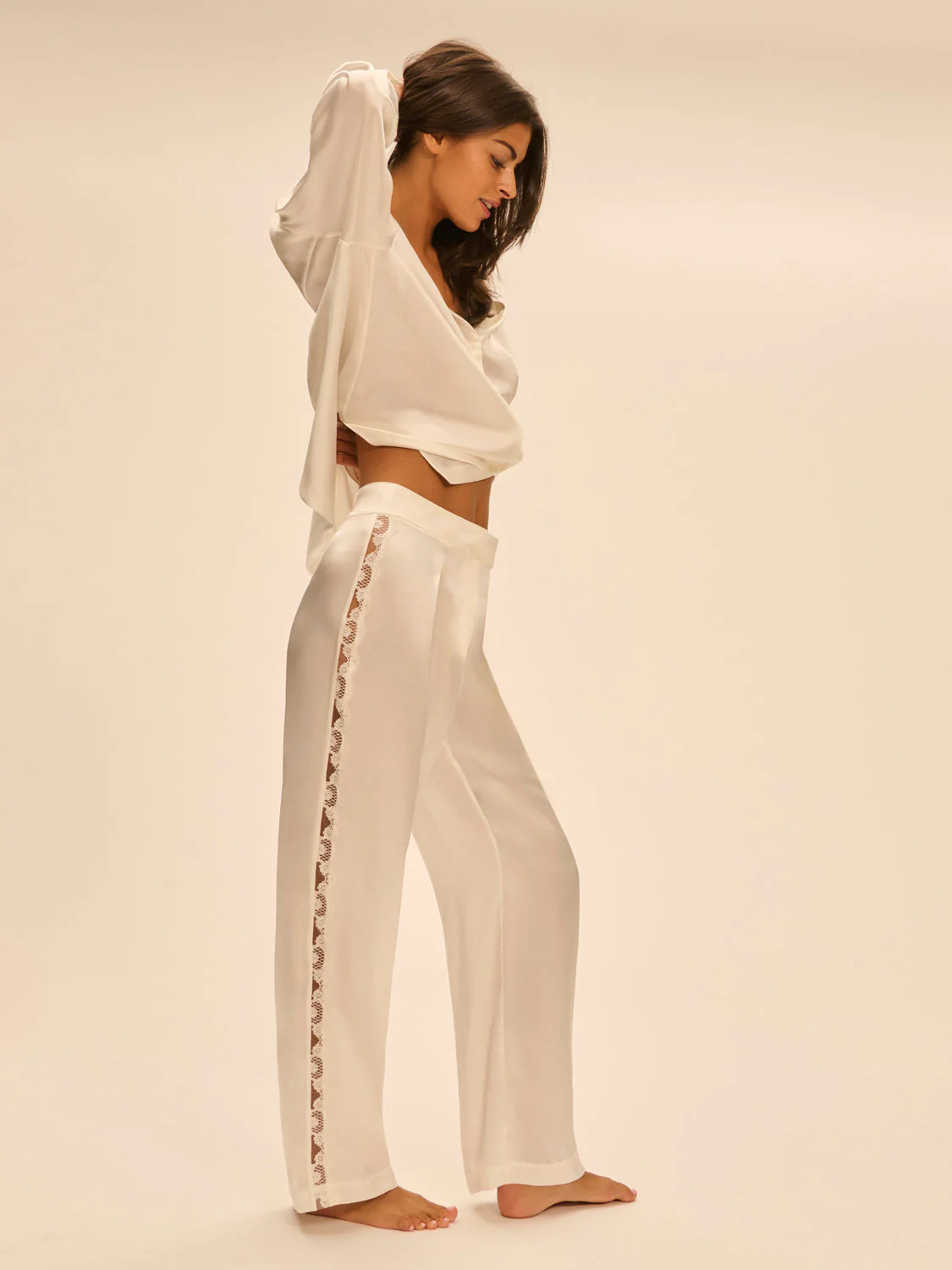Trousers with embroidery - Natural - Image 4