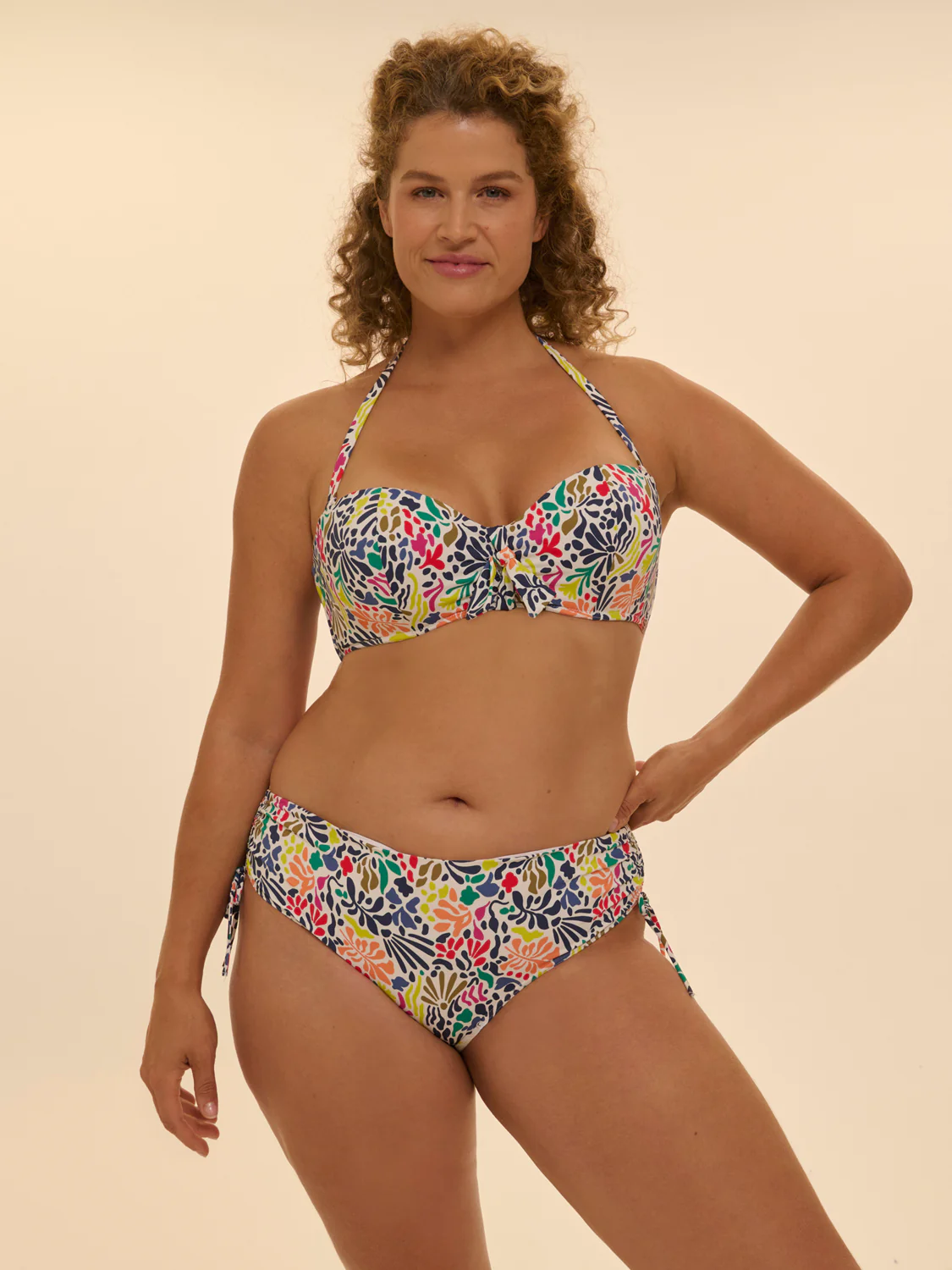 Underwired bandeau bikini top - Tropico white print - Image 10