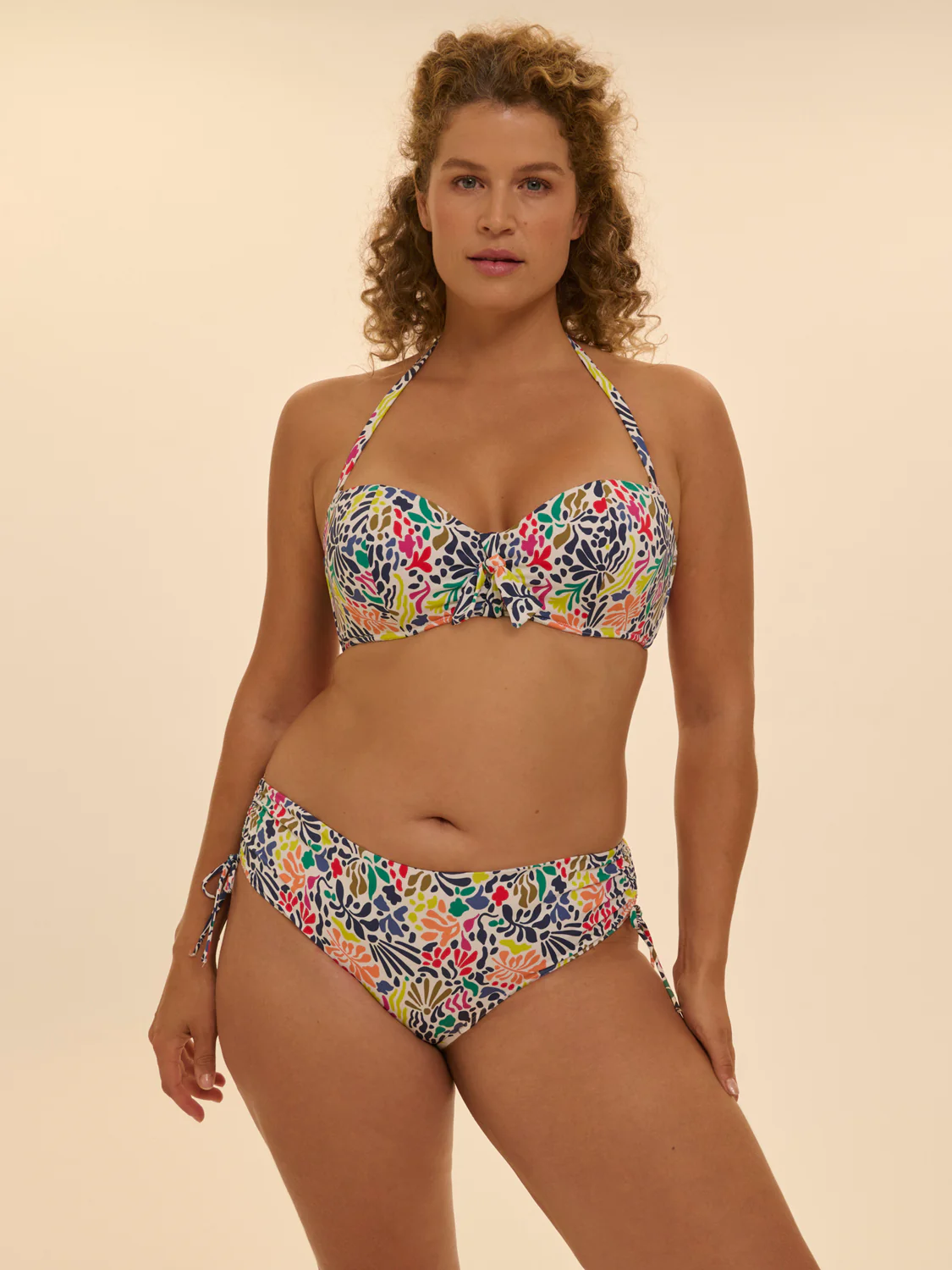 Underwired bandeau bikini top - Tropico white print - Image 11