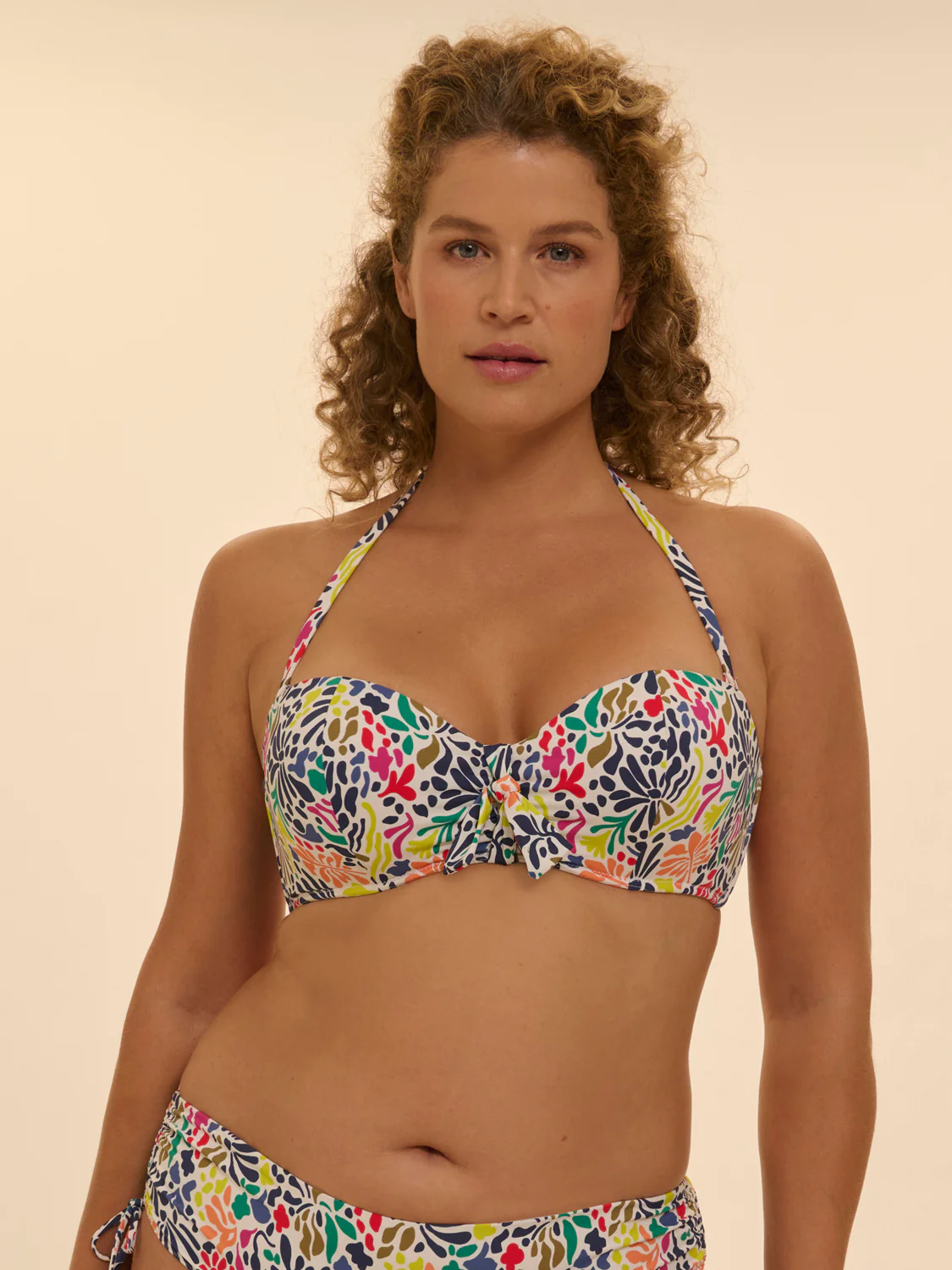 Underwired bandeau bikini top - Tropico white print - Image 8