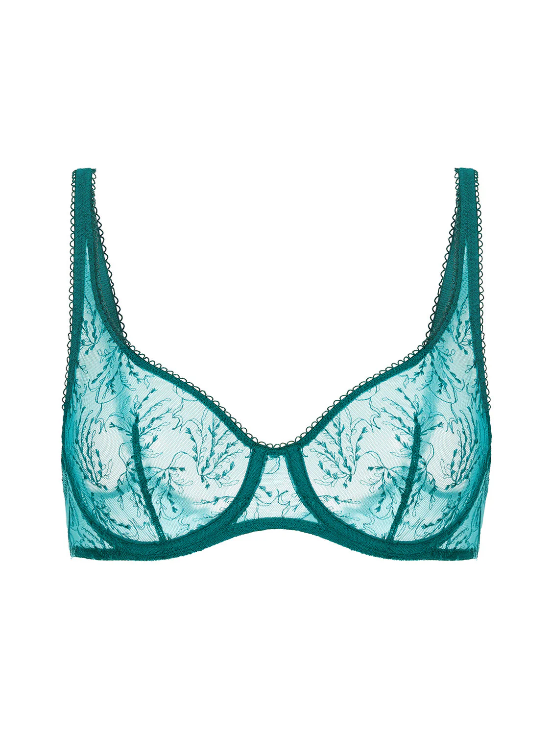 Underwired bra with curved neckline - Emerald green - Image 6