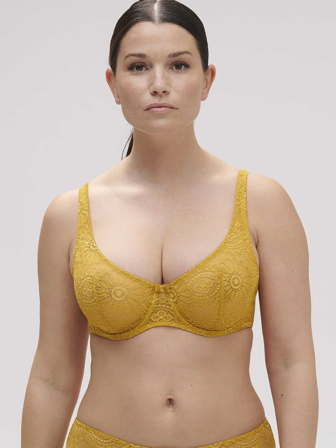 Underwired bra with curved neckline - Golden Yellow - Image 8